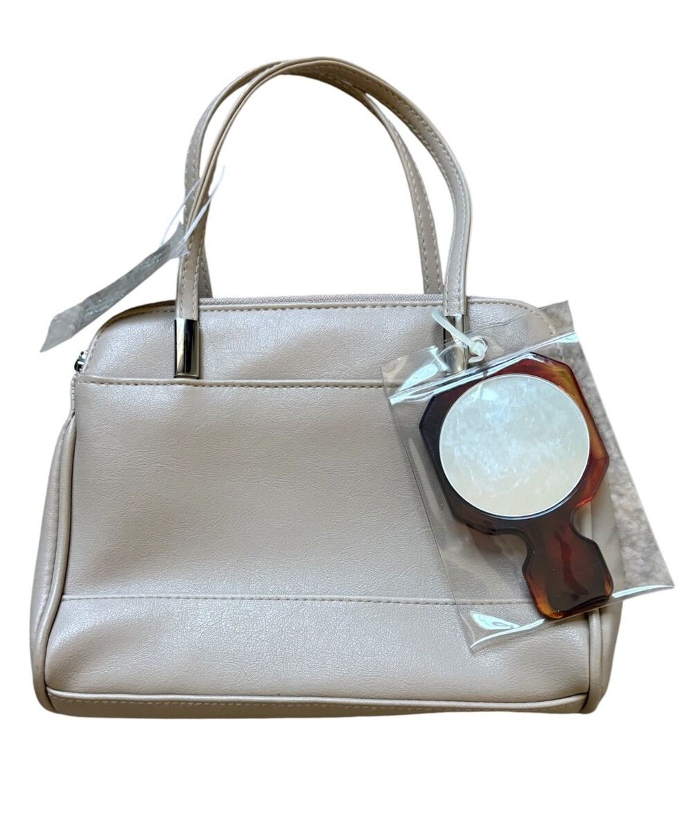 Simply Basic Handbag Purse Multi Function Organizer Mirror Beige